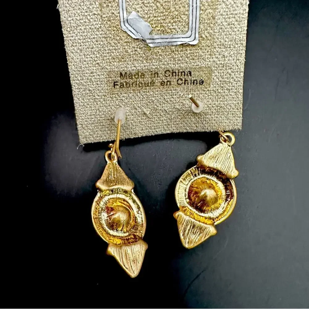 Anthropologie Vintage Western Drop Earring Dangle Gold tone Crystal NWT